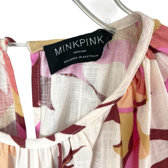 MINKPINK Kali Mini Dress Linen Blend Floral Lightweight Tie Waist - Picture 5 of 13